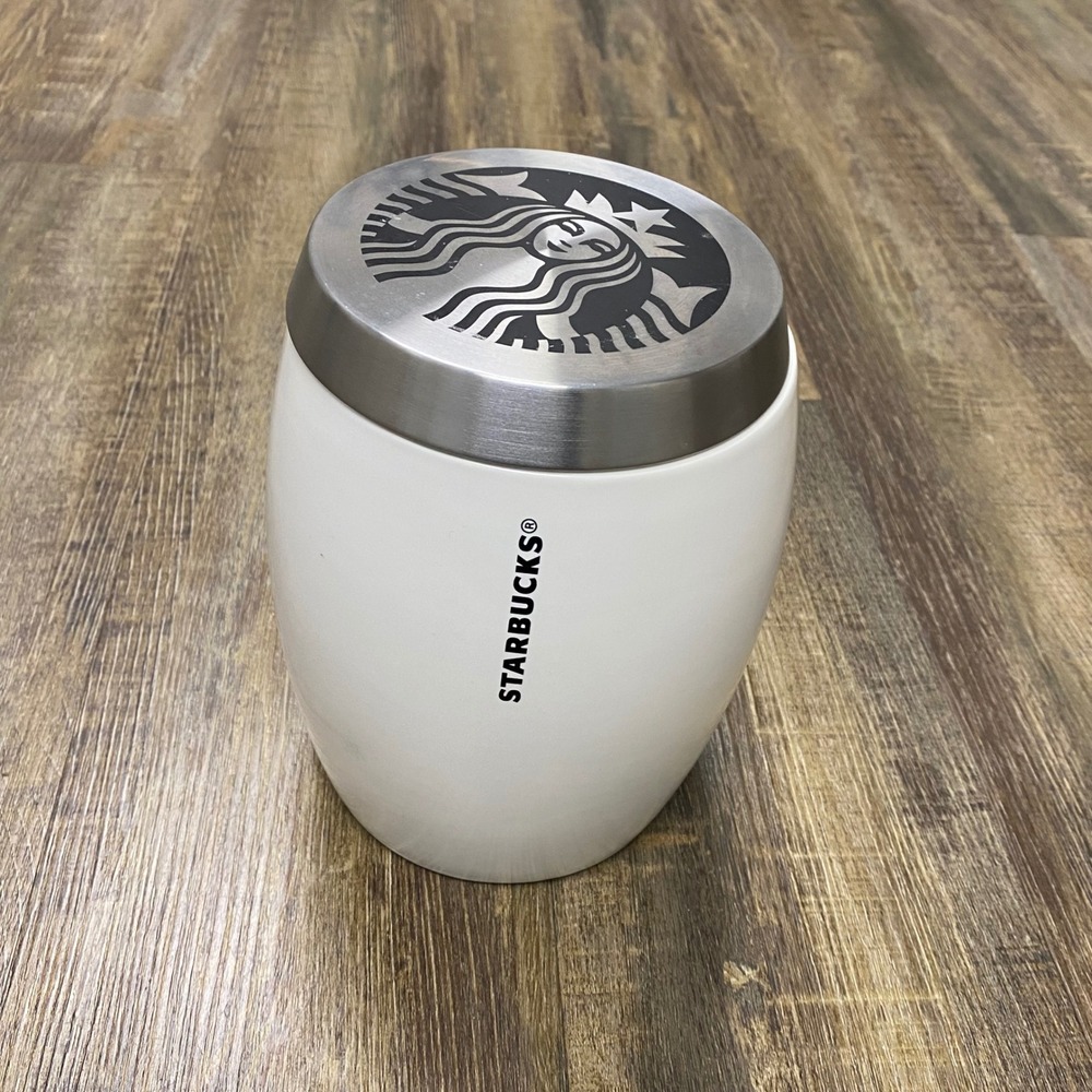 Starbucks White Cookie Jar‎ Mug Coffee Tea Stainless Steel Lid 2011r